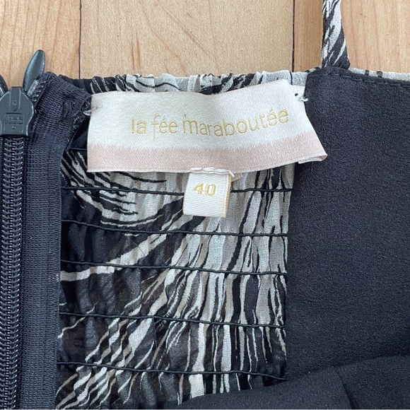 La Fée Maraboutée Black & White Feather Print Double Split Maxi Dress - Sz Eu 40 - Picture 8 of 16